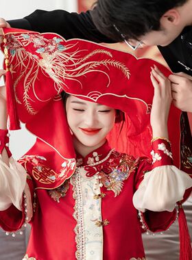 结婚红盖头新娘头纱2026新款重工