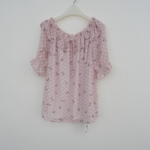 拉系列S/M专柜正品 女夏季甜美小清新宽松短袖雪纺印花衬衫4A4557 - 图0