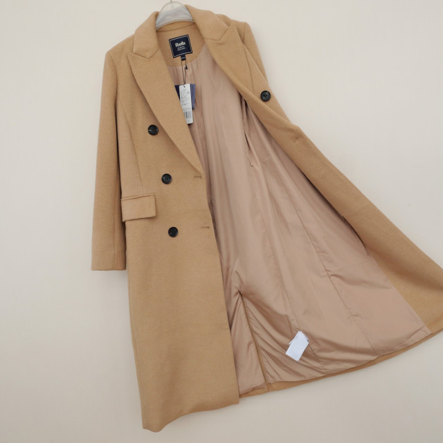 拉系SM专柜正品女冬加厚暖过膝双排扣正肩毛呢外套大衣5A2544驼色