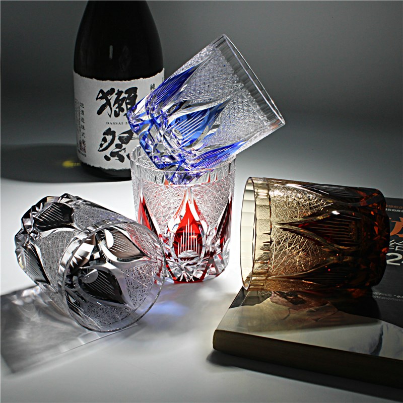 威士忌酒杯洋酒杯水晶玻璃材质纯手工雕刻日本江户切子工艺微瑕品 - 图1