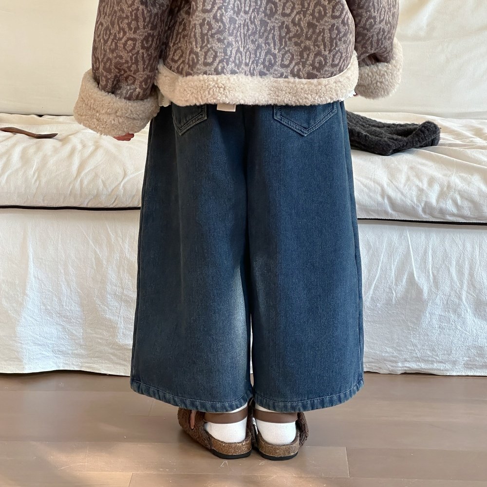 儿童韩版纯色设计感一体绒牛仔裤冬季新品女童加绒休闲宽松直筒裤,淘宝优惠券,粉丝福利购,淘宝优惠卷