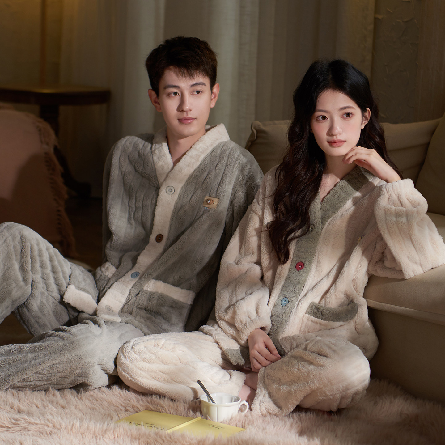 马克公主情侣睡衣女秋冬加厚可爱保暖珊瑚绒家居服男士法兰绒套装,淘宝优惠券,粉丝福利购,淘宝优惠卷