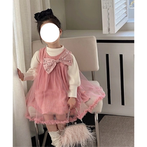 Korean version of children dress girl dress with dress winter style children foreign air pink little princess nepotism baby girl birthday gown dress