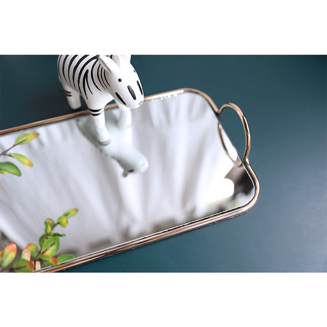 Ins Nordic Internet celebrity gold edge mirror glass tray light luxury iron storage tray living room storage decorative tray