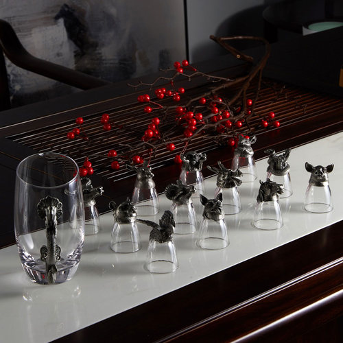 罗比罗丹十二生肖兽首玻璃白酒杯分摇醒酒器酒具套装创意礼品 - 图0
