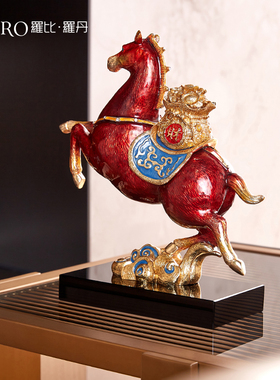 罗比罗丹《马上有钱》珐琅彩工艺马摆件马到成功家居饰品礼盒包装