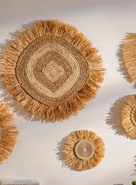 掬涵日式波西米亚手工草编壁挂