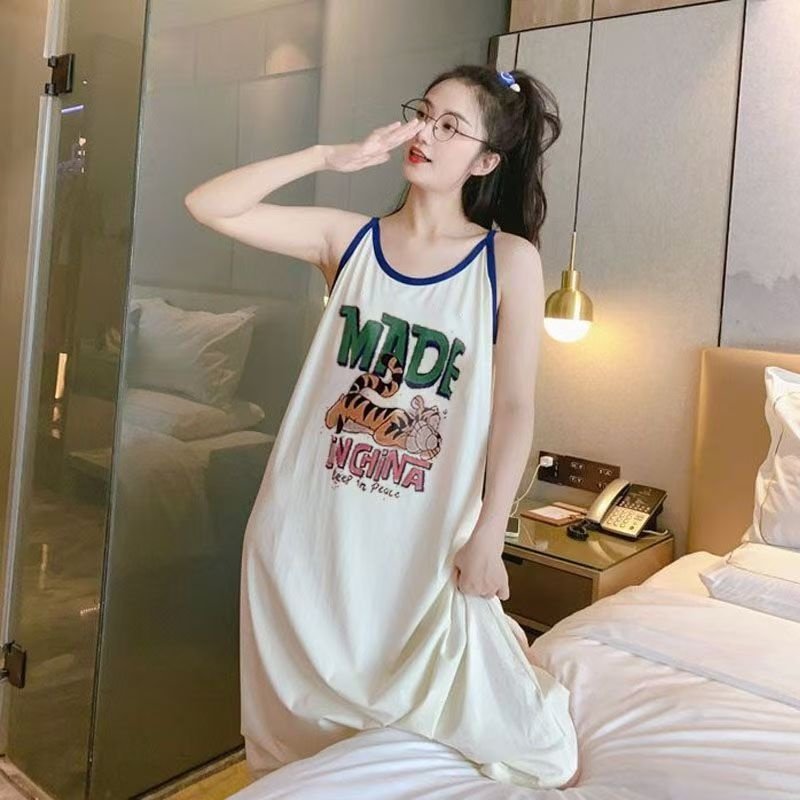 2025宽松可爱卡通印花吊带睡裙女夏季大码胖MM休闲外穿长款家居服,淘宝优惠券,粉丝福利购,淘宝优惠卷