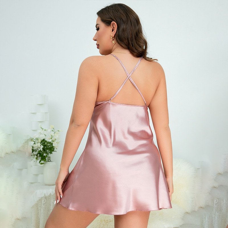 丹尼林大码睡衣夏季胖女孩宽松吊带裙跨境欧美性感女装冰丝睡裙,淘宝优惠券,粉丝福利购,淘宝优惠卷