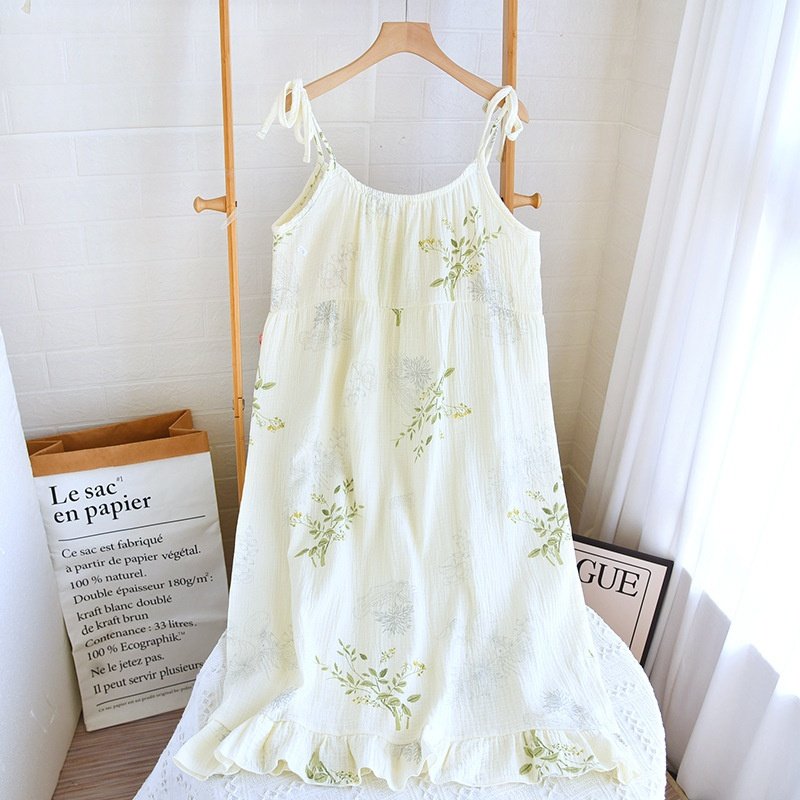 棉纱布吊带裙夏季带胸垫睡衣薄款无袖宽松舒适棉家居吊带睡裙,淘宝优惠券,粉丝福利购,淘宝优惠卷