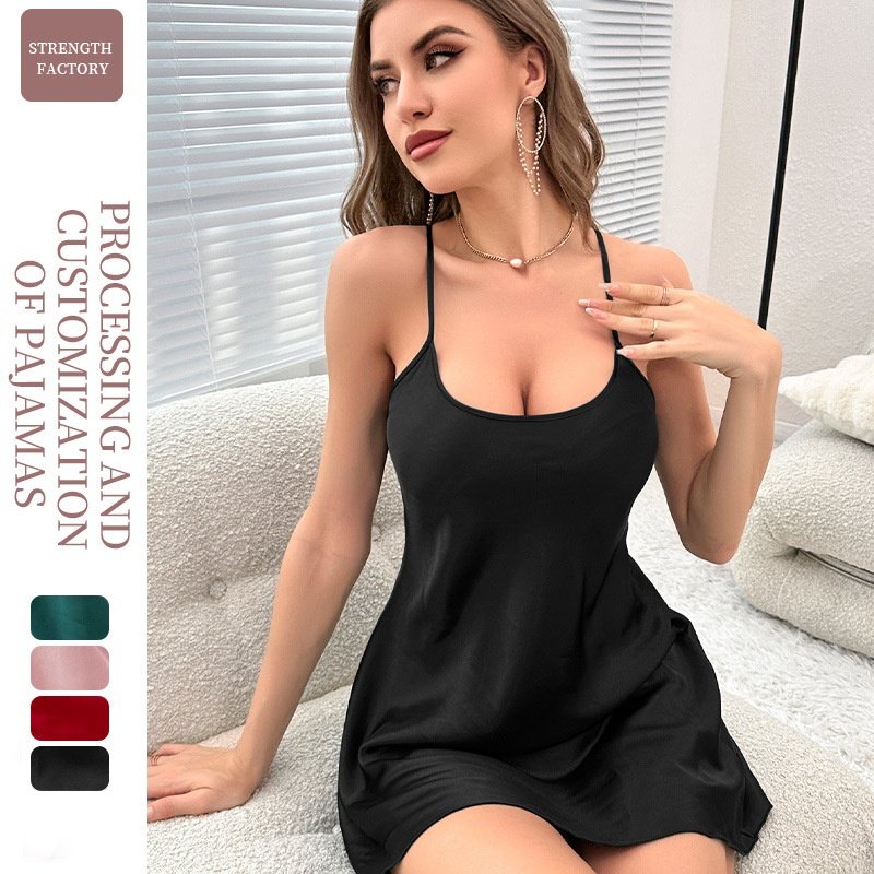 性感露背冰丝吊带裙 新款夏季睡衣短裙女士居家服仿真丝绸睡裙,淘宝优惠券,粉丝福利购,淘宝优惠卷