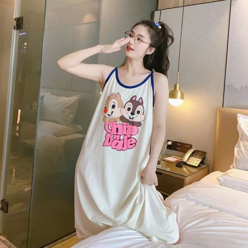 2025宽松可爱卡通印花吊带睡裙女夏季大码胖MM休闲外穿长款家居服,淘宝优惠券,粉丝福利购,淘宝优惠卷