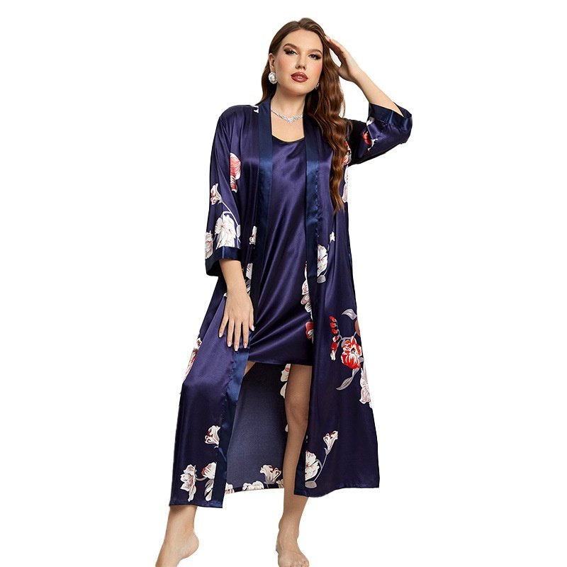 夏季新款仿真丝睡衣性感时尚系带浴袍吊带睡裙两件套女冰丝绸睡袍,淘宝优惠券,粉丝福利购,淘宝优惠卷