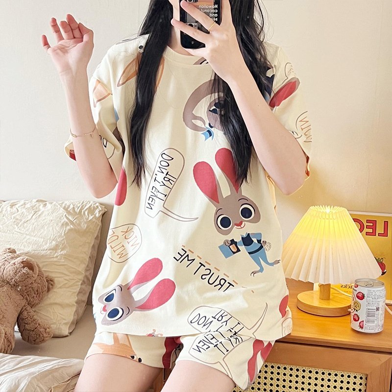 薄款夏季仿棉短袖短裤长款睡裙圆领睡衣女士四件套家居服套装外穿,淘宝优惠券,粉丝福利购,淘宝优惠卷