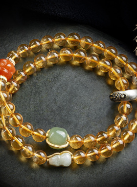 纯天然水晶手串黄水晶发晶转运珠