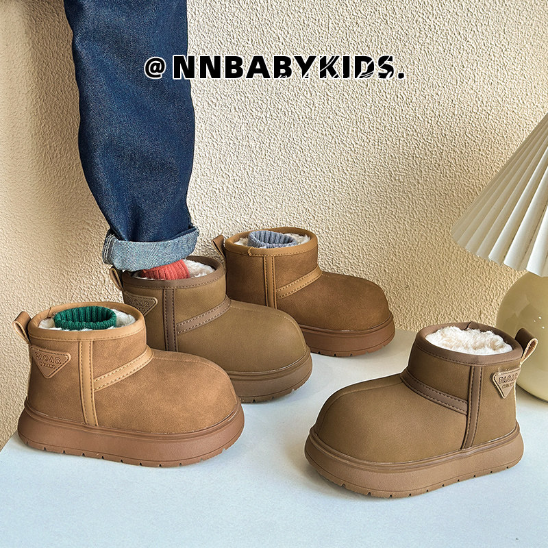 儿童雪地靴冬季新款男童加绒加厚保暖棉鞋女童冬靴防水胖头短靴潮,淘宝优惠券,粉丝福利购,淘宝优惠卷