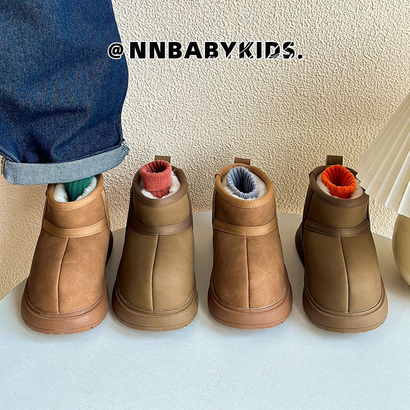 儿童雪地靴冬季新款男童加绒加厚保暖棉鞋女童冬靴防水胖头短靴潮,淘宝优惠券,粉丝福利购,淘宝优惠卷