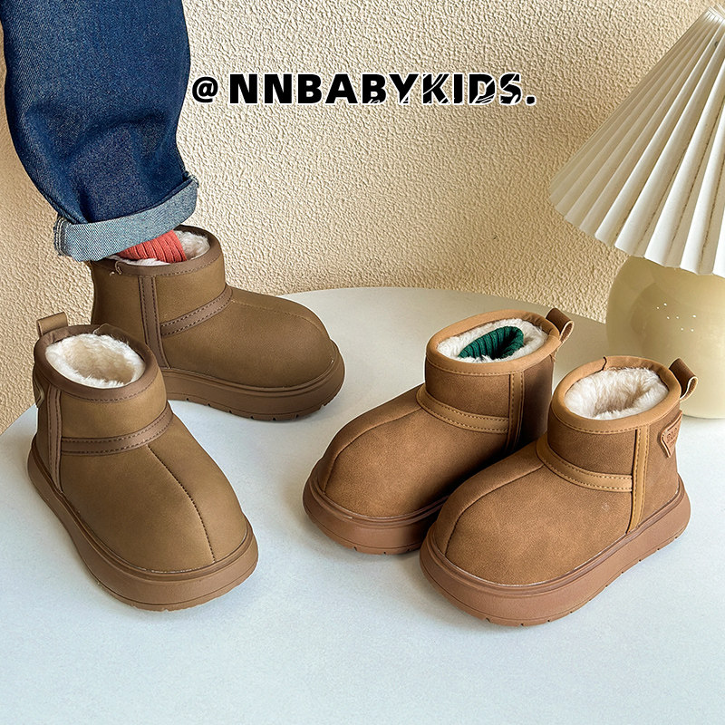 儿童雪地靴冬季新款男童加绒加厚保暖棉鞋女童冬靴防水胖头短靴潮,淘宝优惠券,粉丝福利购,淘宝优惠卷