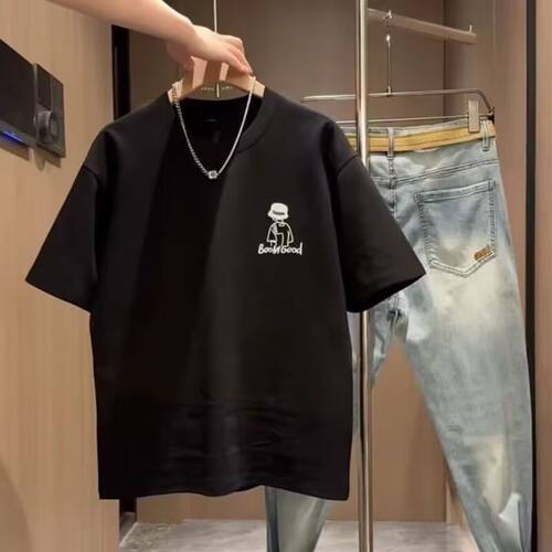 夏季潮短袖T恤纯棉男女圆领潮牌休闲个性印花上衣半袖百搭男打底t - 图2