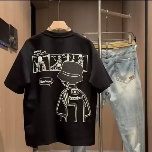 夏季潮短袖T恤纯棉男女圆领潮牌休闲个性印花上衣半袖百搭男打底t - 图1