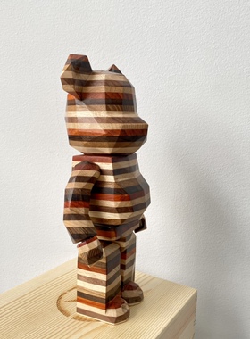 bearbrick暴力熊400%横竖条纹积木熊公仔潮流家居摆件28cm胡桃木