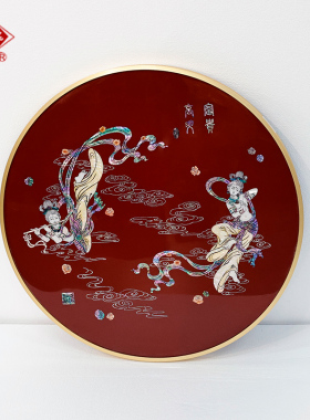扬州漆器厂螺钿红底富贵高升圆挂屏非遗手工艺挂画书房茶室办公室
