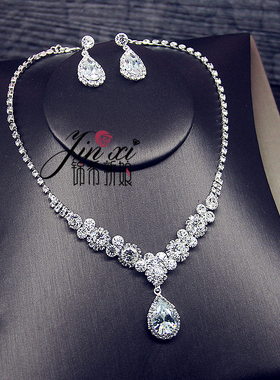 新款精致甜美清新新娘锆石项链耳环套装婚纱礼服配饰晚宴活动首饰