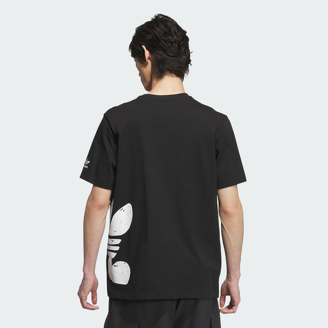 Adidas Adidas clover short-sleeved black summer side large LOGO men's loose casual T-shirt JD3247