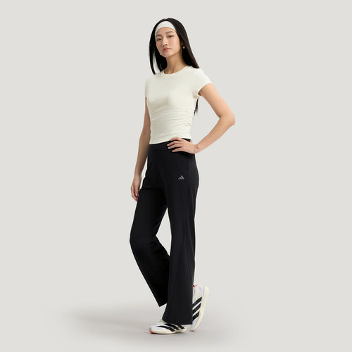 adidas阿迪达斯凉感运动休闲裤2026夏女高腰针织喇叭长裤 KW2275 - 图1