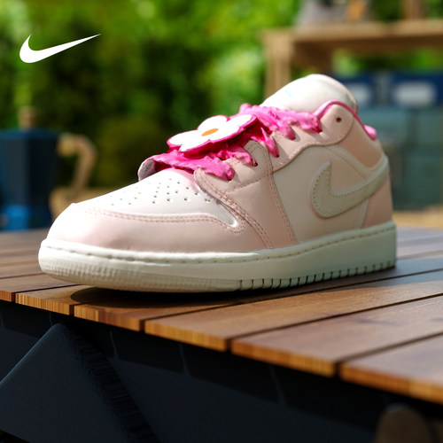 NIKE耐克童鞋女鞋Air Jordan 1荷叶边珍珠粉大童运动鞋II1247-600 - 图1