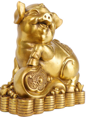 纯铜如意元宝猪摆件家居客厅办公室生肖猪中式装饰工艺品摆放送礼