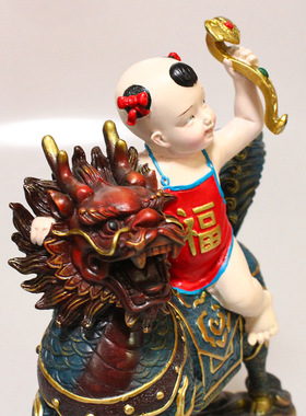 彩绘送子麒麟摆件 铜麒麟 送子麒麟家居工艺品