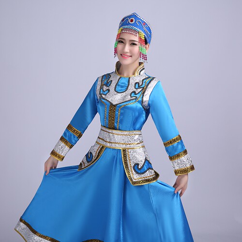 新款蒙古族服装舞蹈服装女装少数民族演出服广场舞服草原裙袍 - 图2