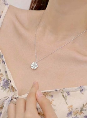 原创女纯银锁骨链四叶草旋转银饰