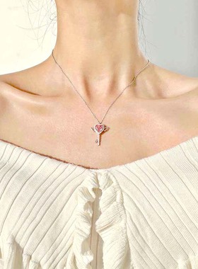 原创女纯银丘比特粉钻爱心项链