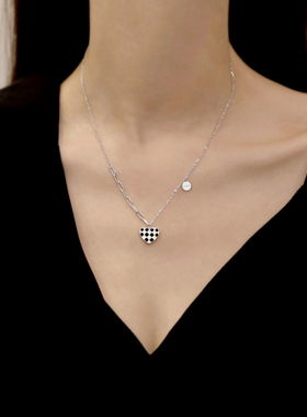 原创设计女纯银百搭棋盘格项链
