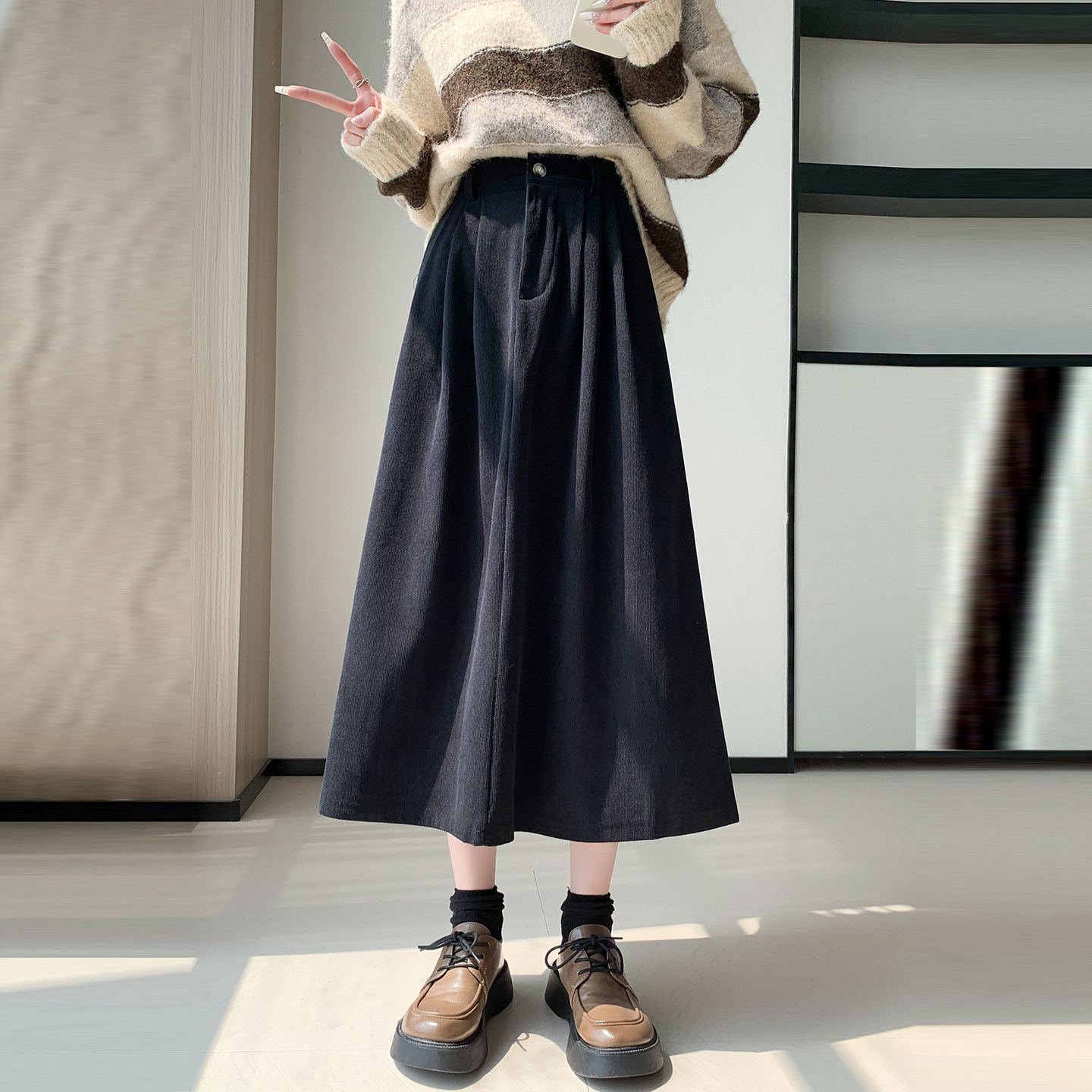 复古灯芯绒半身裙女2025秋冬高腰显瘦小个子中长款a字大摆伞裙子,淘宝优惠券,粉丝福利购,淘宝优惠卷