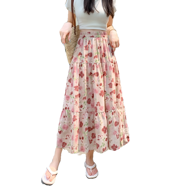 Floral Cake Skirt Printed High Waist A-Line Skirt Summer