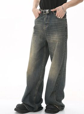 IEFB Summer Men's Denim Pants Old Blue Washed Male Jeans Str