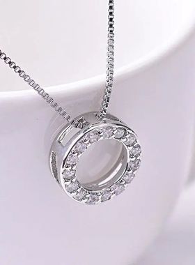 Huitan Circle Pendant Necklace for Women Luxury CZ Silver Co