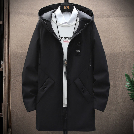 Simple mid-length trench coat men's spring and autumn jacket