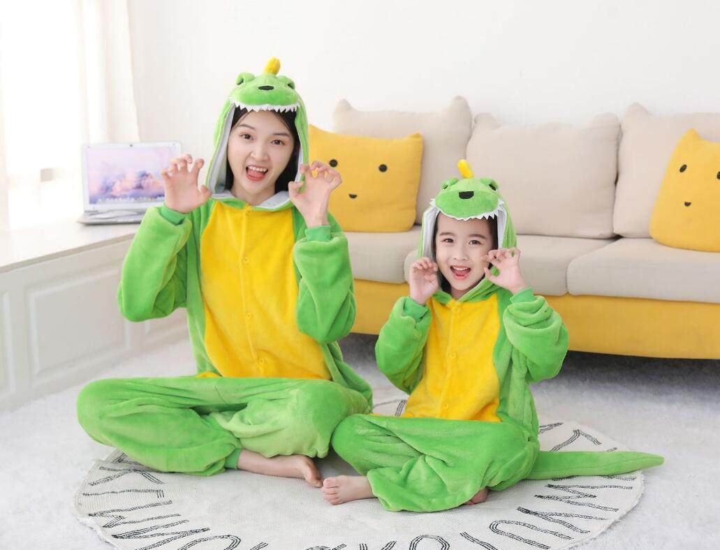 新品上市 果绿色恐龙连体睡衣卡通动物亲子服装法兰绒春秋演出服,淘宝优惠券,粉丝福利购,淘宝优惠卷