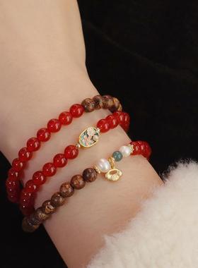 天然红色玛瑙三圈手链女新中式