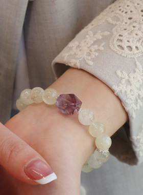 天然柠檬晶黄阿塞白水晶转运财富水晶手串高级感小众设计手串