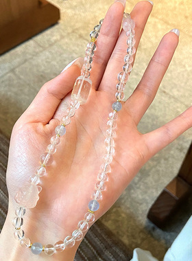 喜金平衡稳定天然白水晶双圈手链海蓝宝粉晶九尾狐招财手串