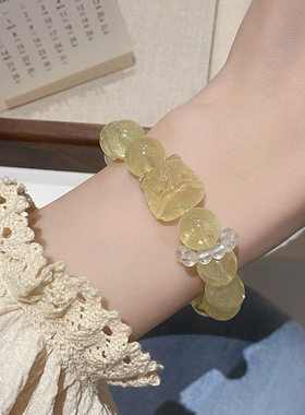 日富一日~新中式轻奢复古天然柠檬晶手串设计感气质醒狮水晶手链