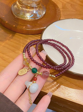 中式手串石榴石红色国风