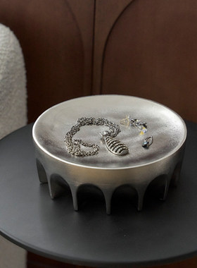 印度进口银色铝制几何圆形托盘