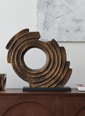 印度进口铝制雕刻抽象艺术古铜金色年轮摆件样板间客厅玄关装饰品