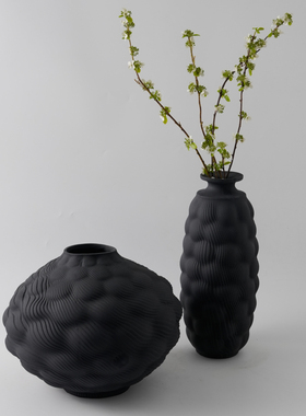 样板间黑色陶瓷花瓶装饰品插花器